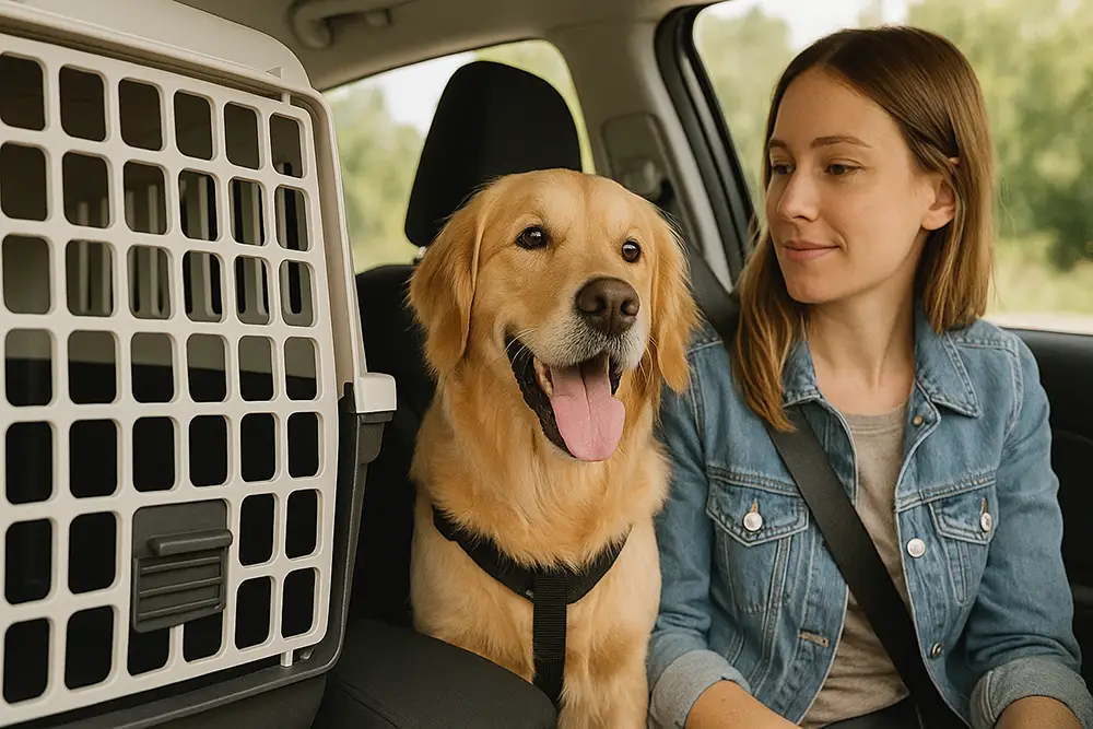 voyager avec son animal - Golden Retriever dans la voiture