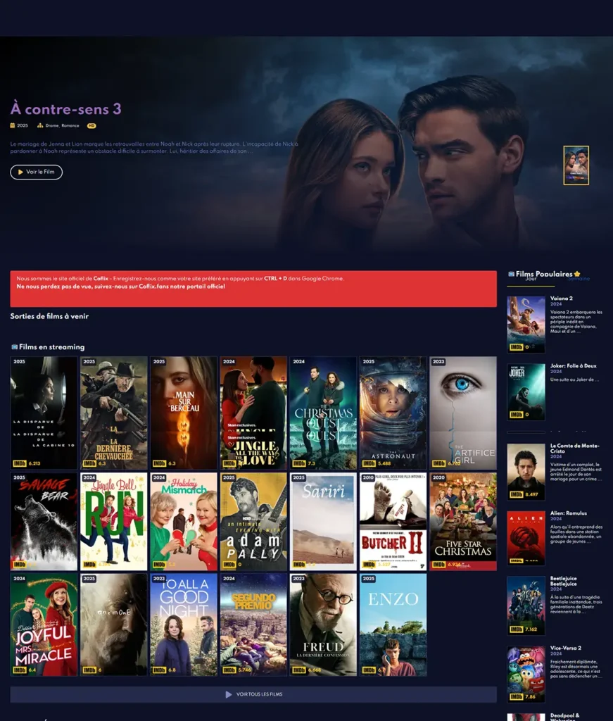 Coflix, capture page d'accueil