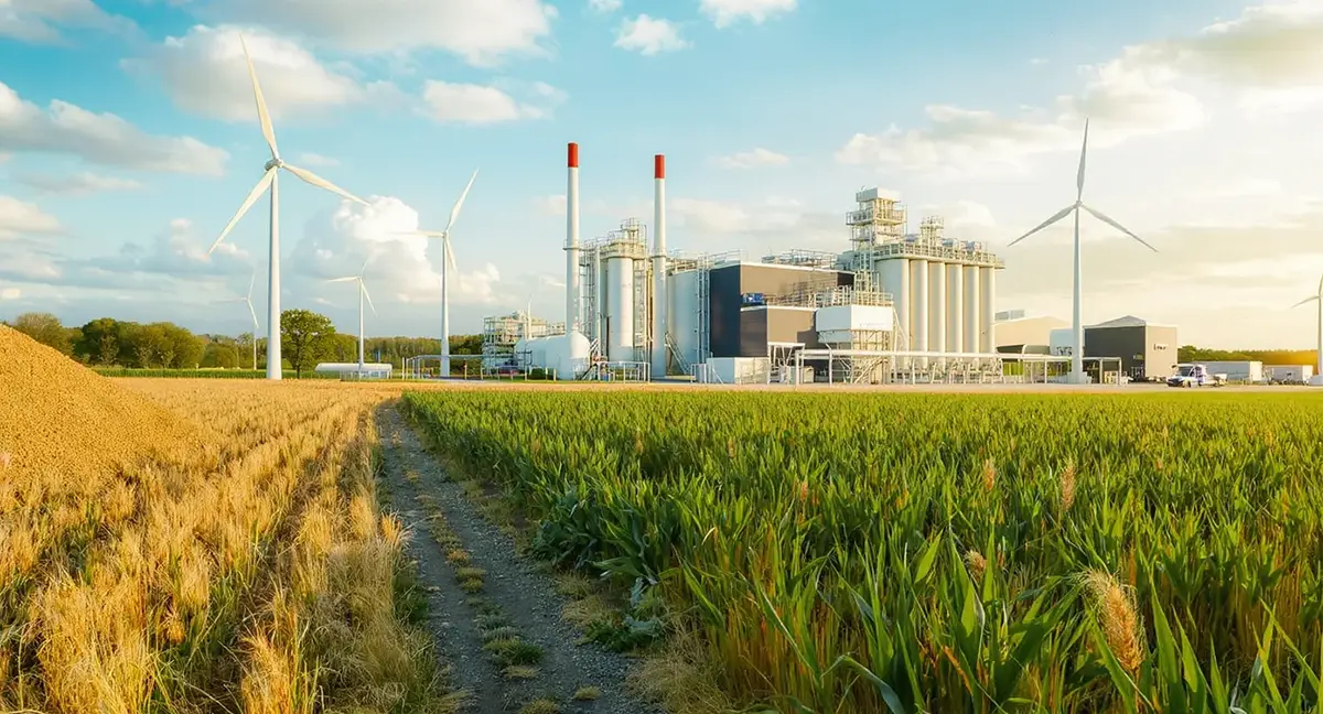 Sources de biomasse renouvelable avec paysages naturels et équipements énergétiques