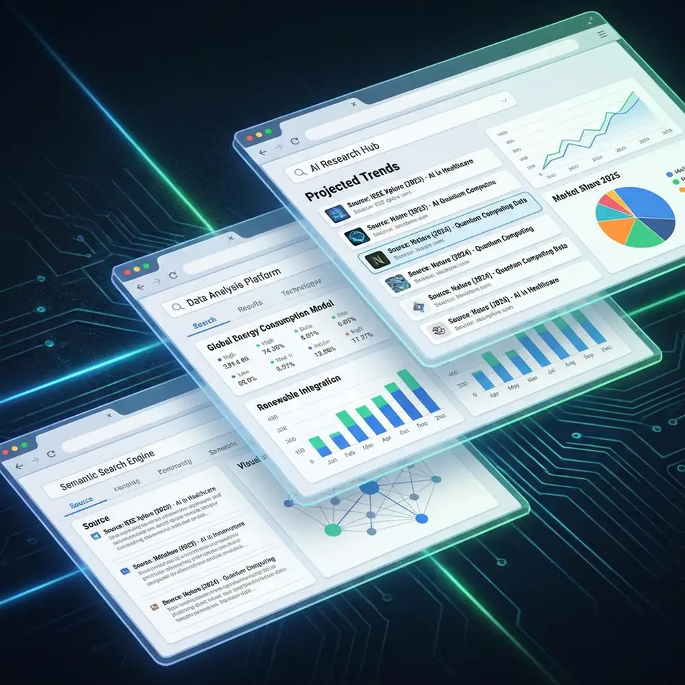 Trois fenêtres de navigateur affichant les interfaces de Perplexity AI, DeepSeek et Microsoft Copilot