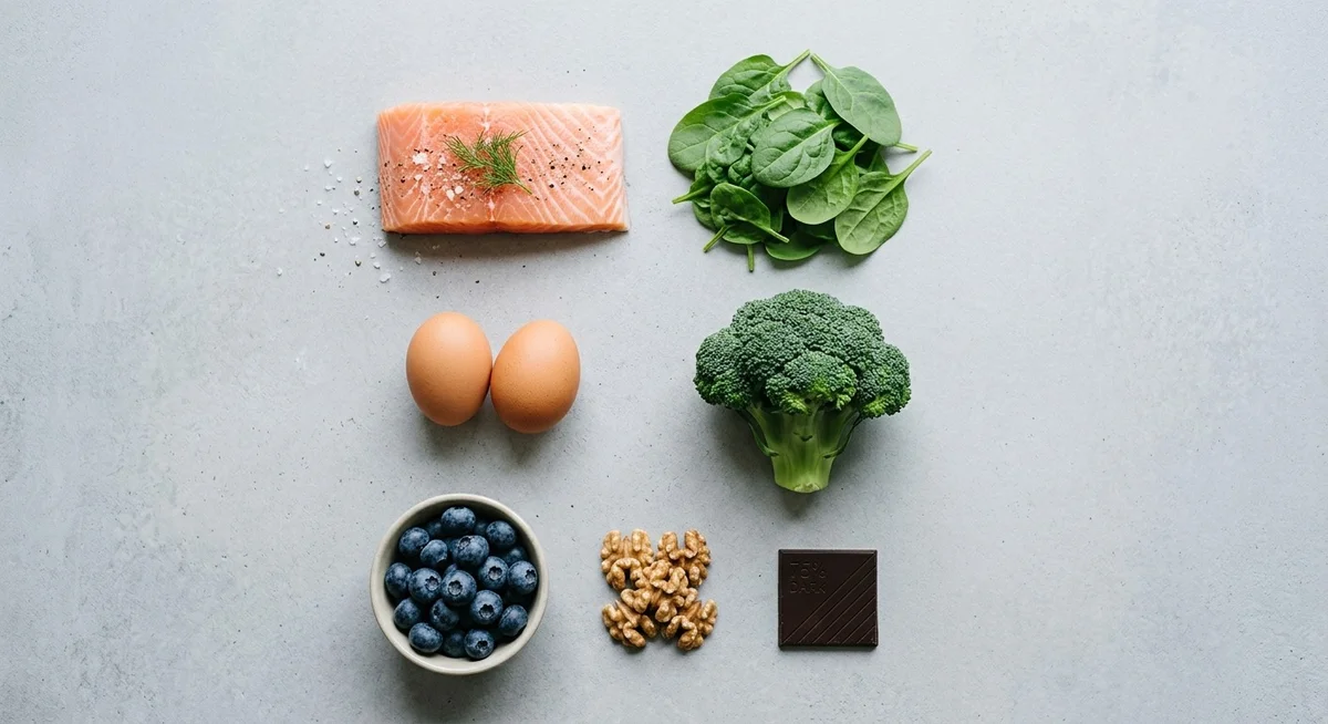 Saumon, épinards, œufs, brocoli, myrtilles, noix et chocolat noir – aliments riches en nutriments