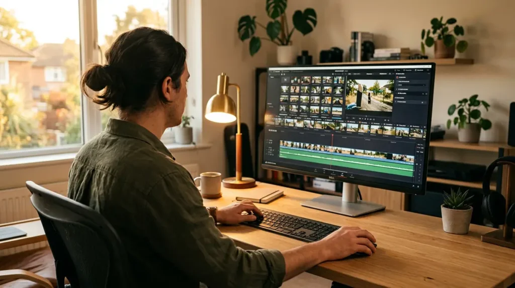 Créateur de contenu utilisant une interface de génération vidéo par IA